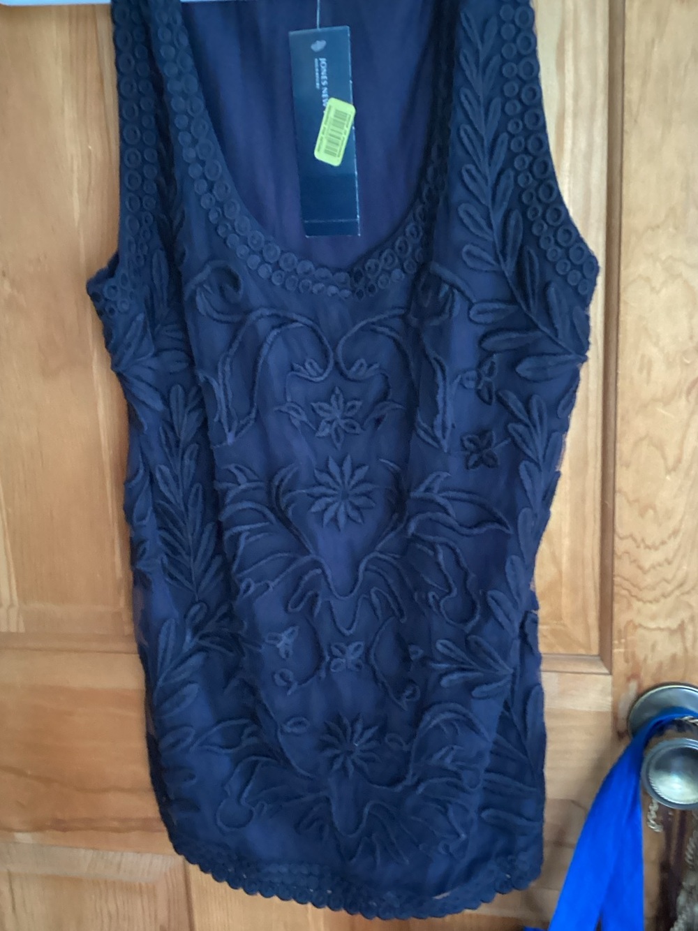 Jones New York Navy Embroidered Sleeveless Tank
